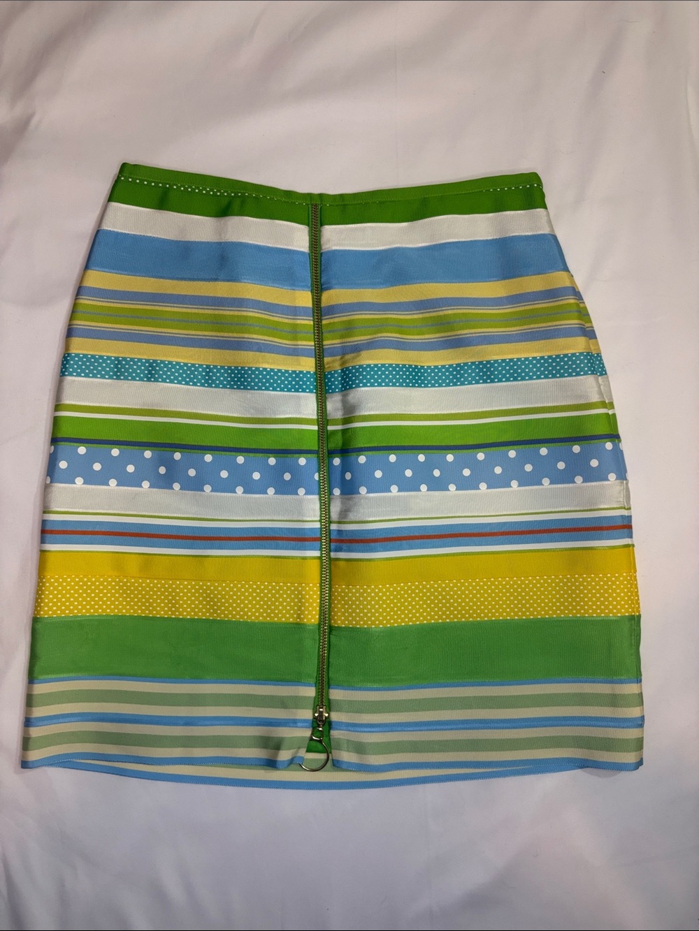 Y2K J McLaughlin Grosgrain Ribbon Skirt Zipper Front Funky Kitsch Twee Polka Dot